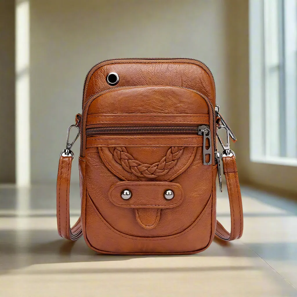 Women's Crossbody Bag Brown Small PU Leather Vintage Style sold by Hensley London product image thumbnail 2