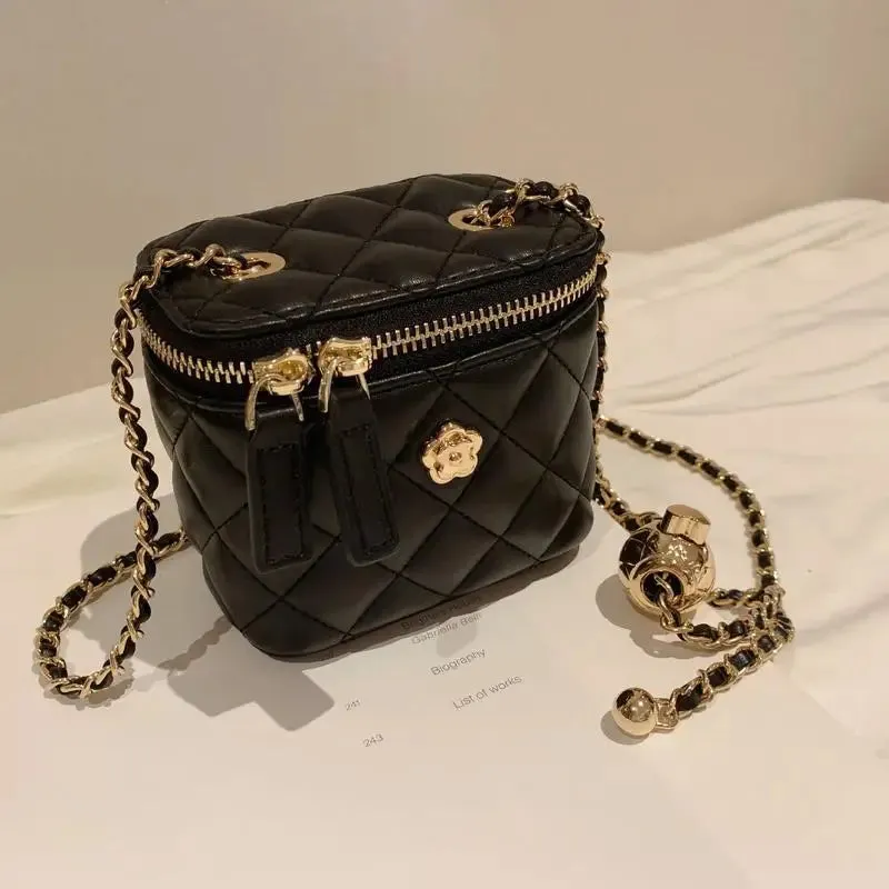 Women's Mini Black Shoulder Bag Small Faux Leather with Chain Detail sold by Hensley London product image thumbnail 2