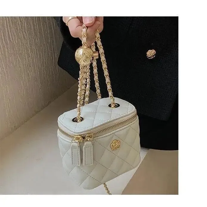 Women's Mini Black Shoulder Bag Small Faux Leather with Chain Detail sold by Hensley London
