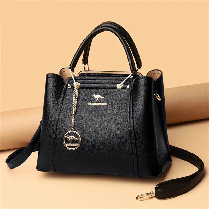 Women's Crossbody Bag Black Large Leather Stylish Handbag sold by Hensley London