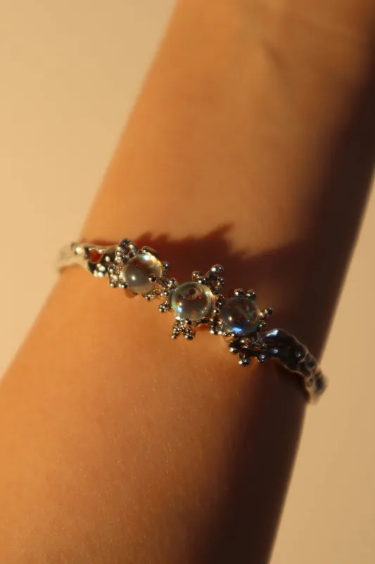 Women's Bracelet Silver Zirconia Moonstones Stretchable sold by Hensley London