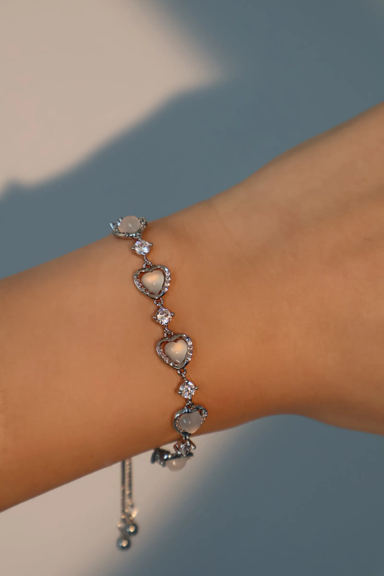 Women's Bracelet Platinum Plated Zirconia Moonstone Adjustable sold by Hensley London