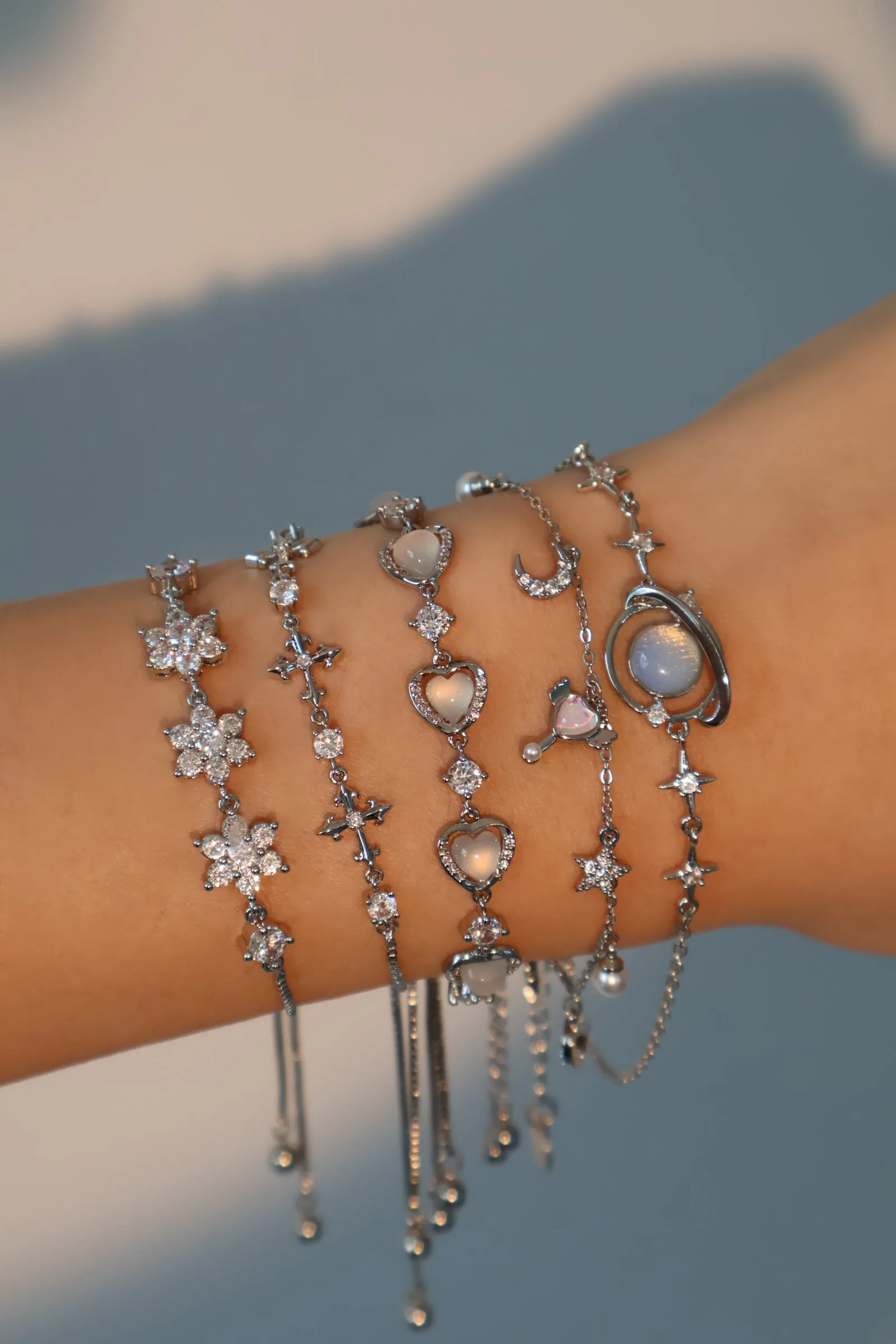 Women's Bracelet Platinum Plated Zirconia Moonstone Adjustable sold by Hensley London product image thumbnail 3