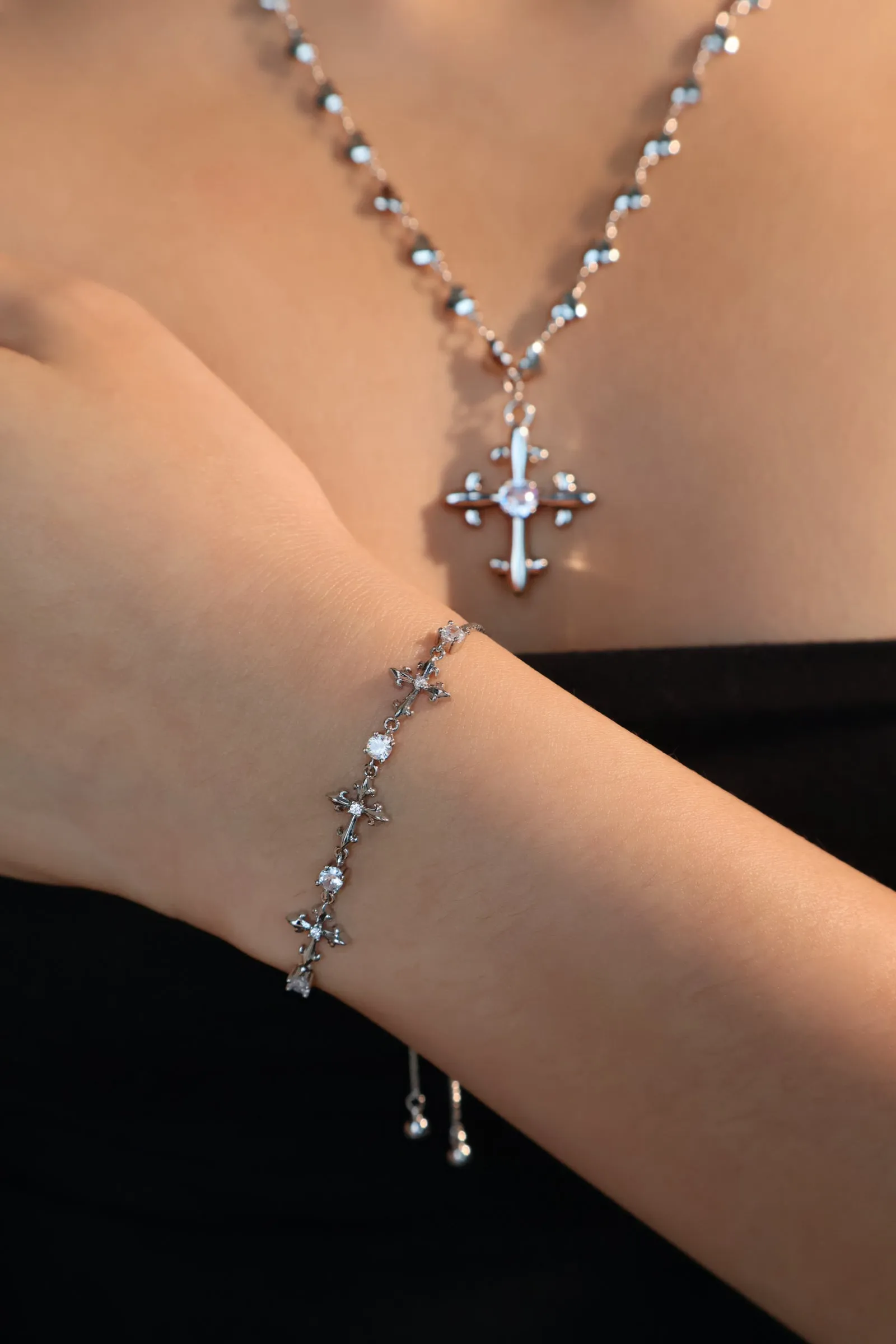 Women's Multi Diamond Cross Bracelet Silver Zirconia sold by Hensley London product image thumbnail 5
