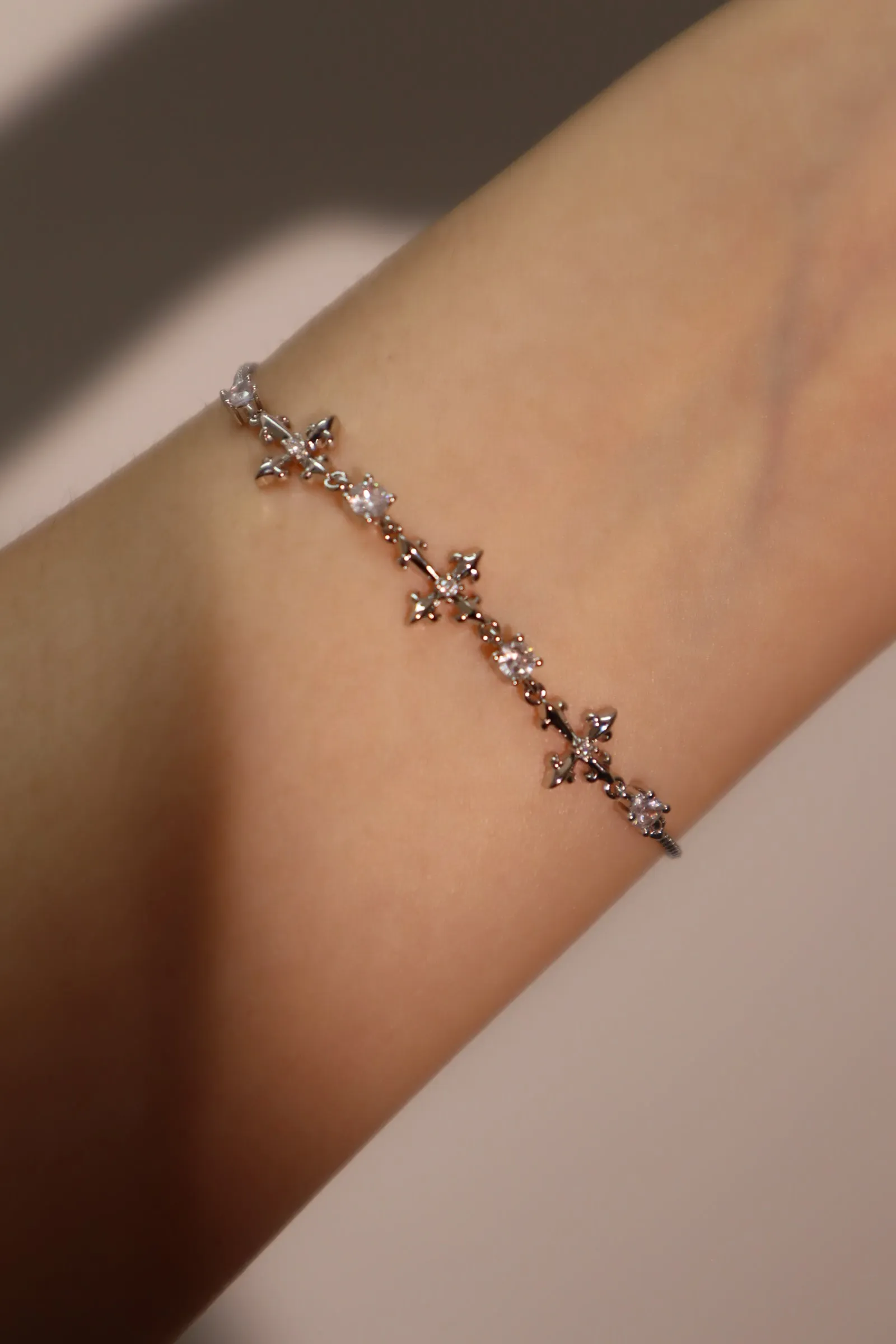 Women's Multi Diamond Cross Bracelet Silver Zirconia sold by Hensley London product image thumbnail 2