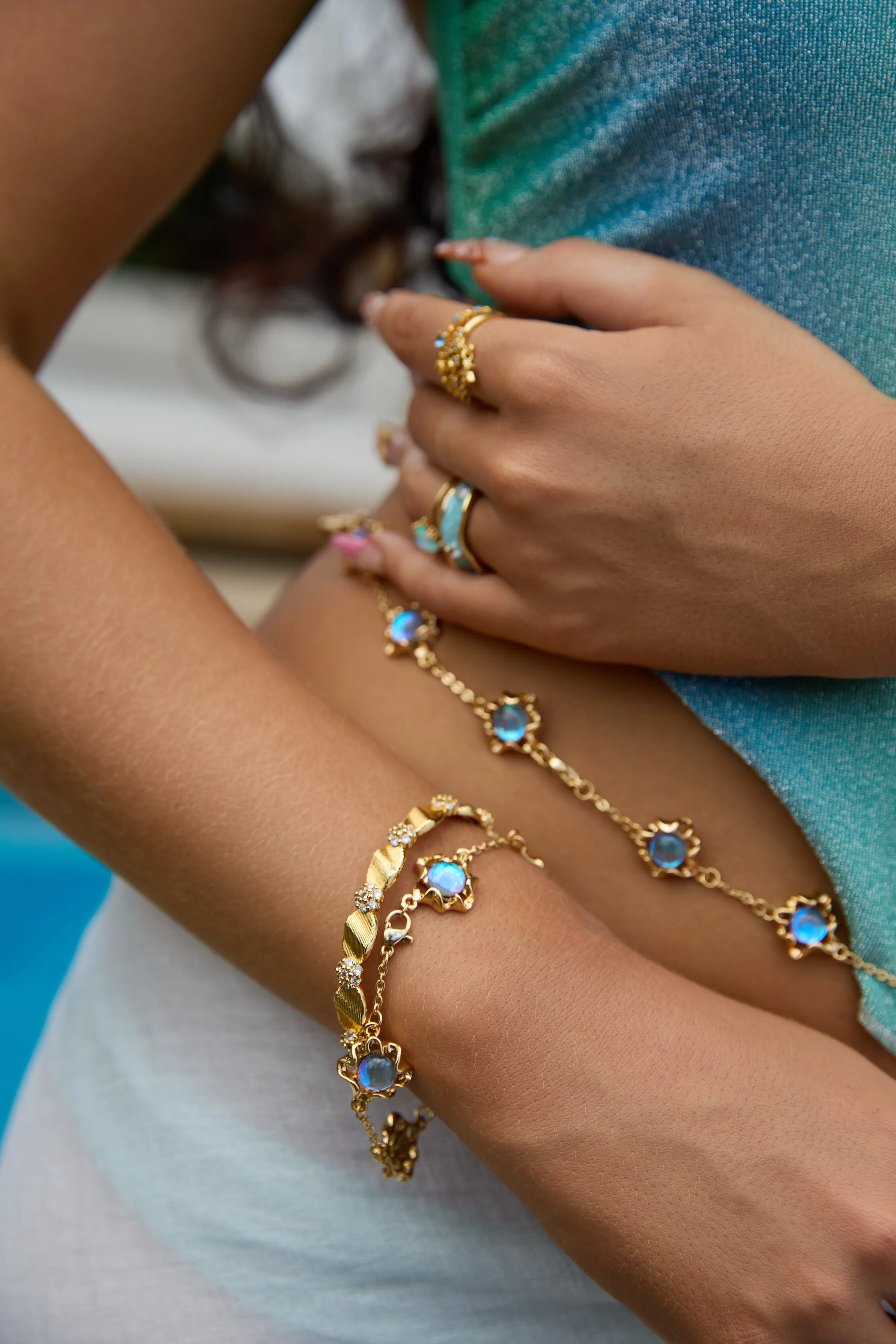 Women's Bracelet 18K Gold Plated Deep Blue Moonstones sold by Hensley London