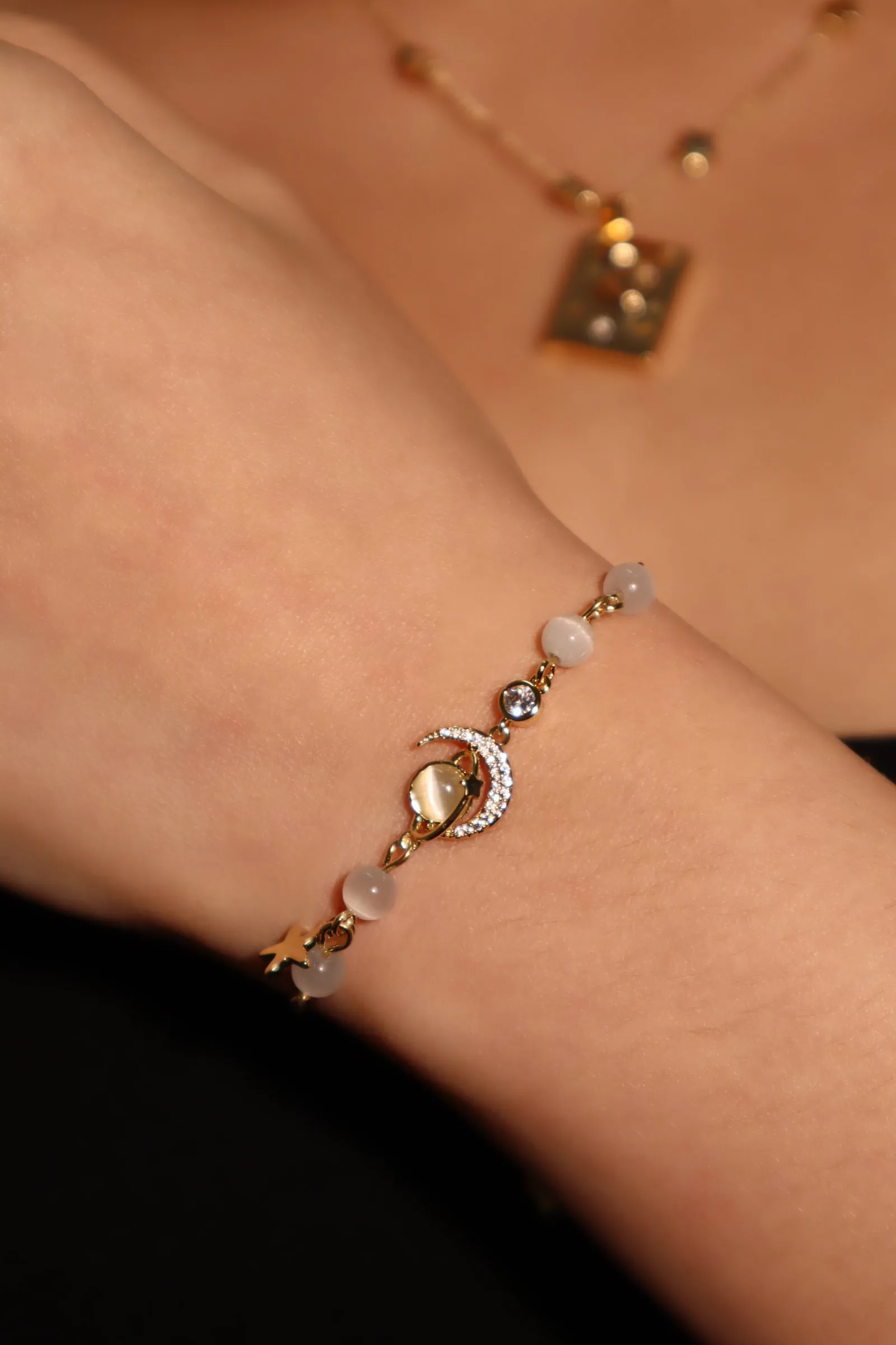 Women's Bracelet 14K Gold Plated Zirconia Moonstone Adjustable sold by Hensley London product image thumbnail 2