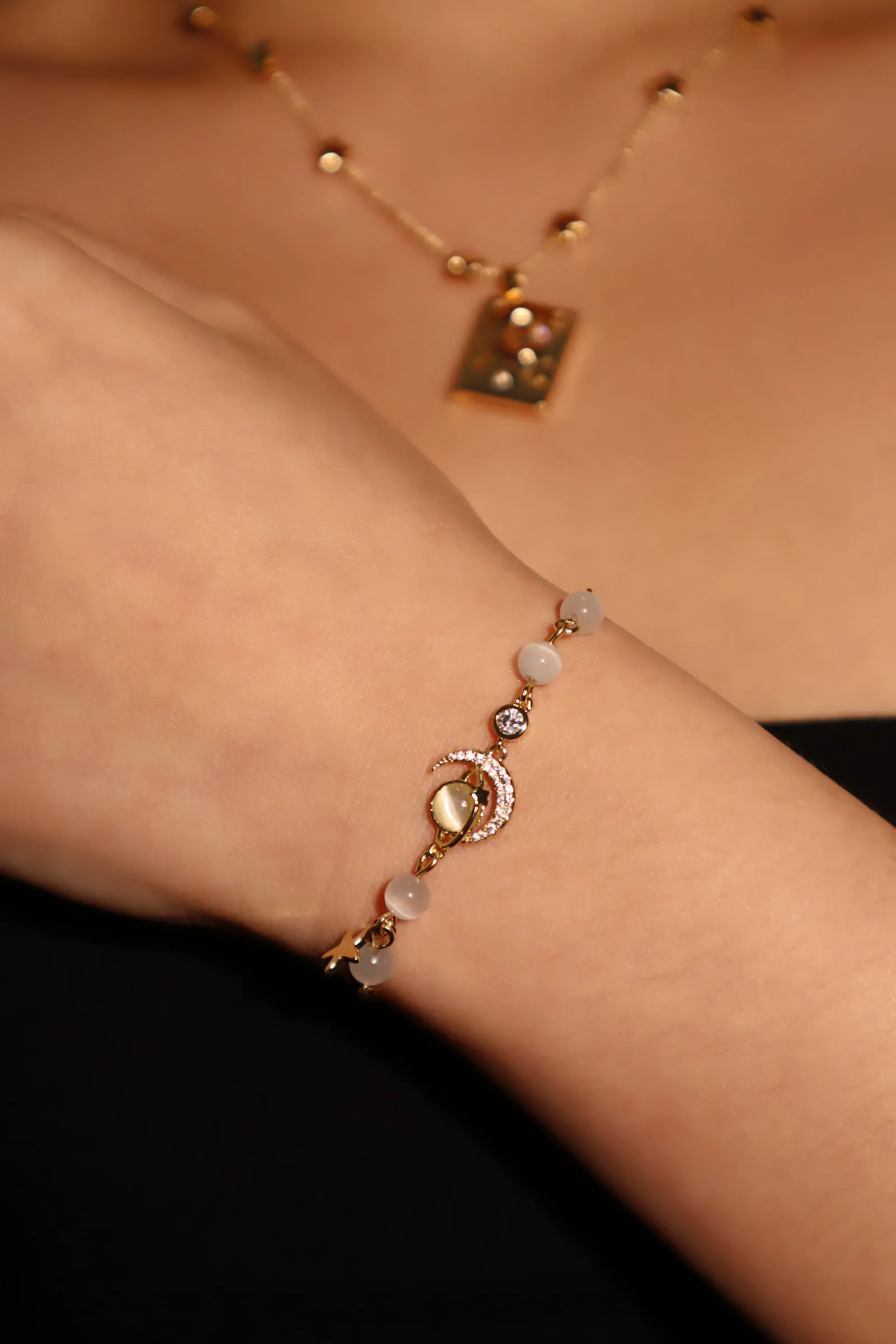 Women's Bracelet 14K Gold Plated Zirconia Moonstone Adjustable sold by Hensley London product image thumbnail 3