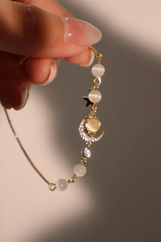 Women's Bracelet 14K Gold Plated Zirconia Moonstone Adjustable sold by Hensley London