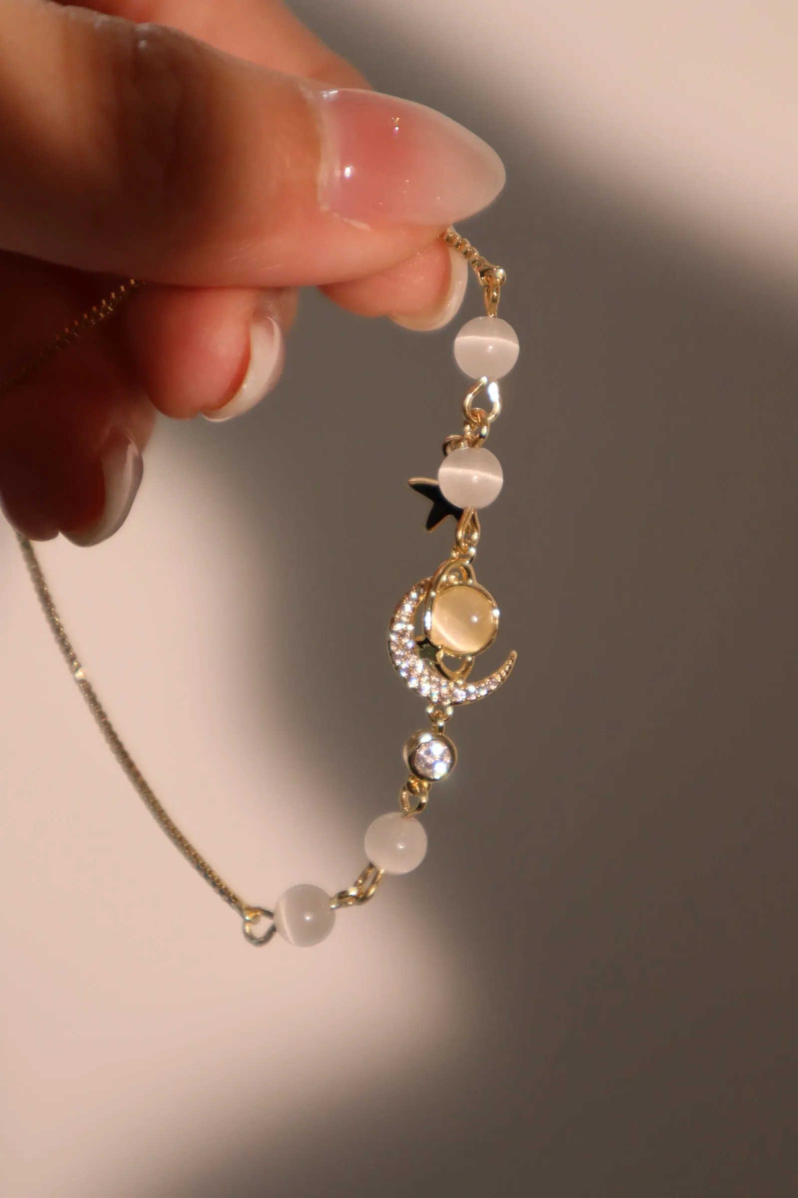Women's Bracelet 14K Gold Plated Zirconia Moonstone Adjustable sold by Hensley London
