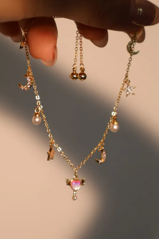 Unisex Bracelet Gold Plated Moon Star Zirconia Adjustable sold by Hensley London