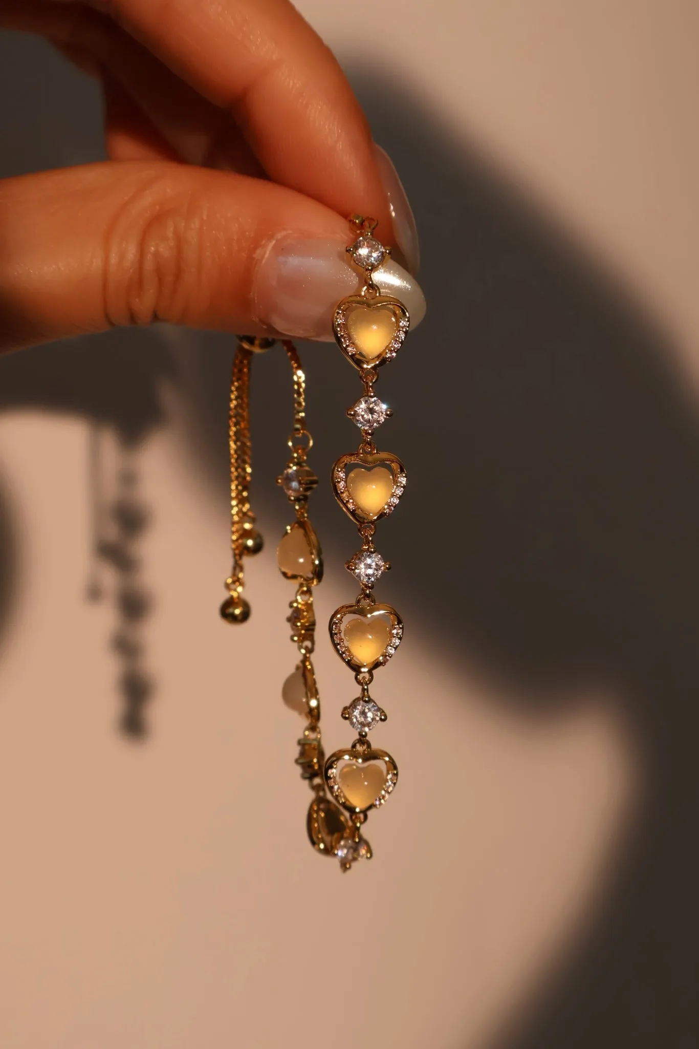 Women's Bracelet Gold Plated Heart Zirconia Moonstone Adjustable 8.8 in. sold by Hensley London product image thumbnail 5