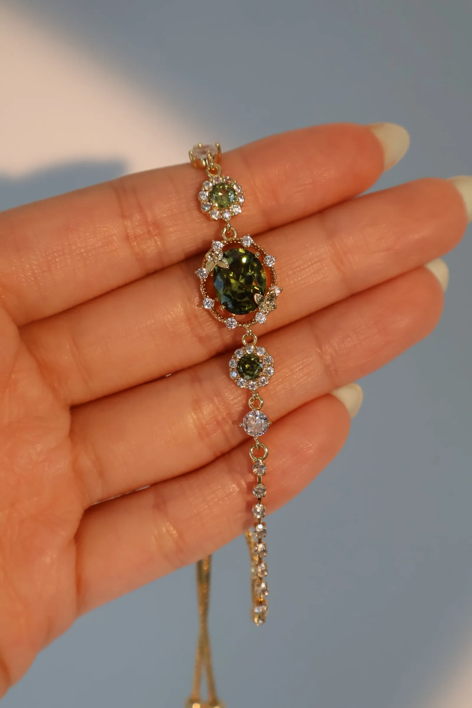 Women's and Women's Butterfly Bracelet Green Zirconia Gold Plated sold by Hensley London product image thumbnail 4