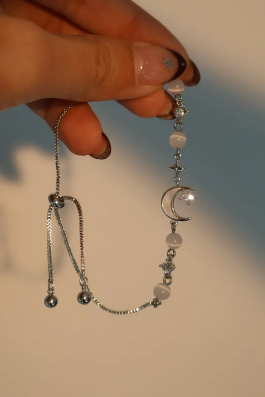 Unisex Bracelet Silver Zirconia Moon Star Adjustable Jewelry sold by Hensley London