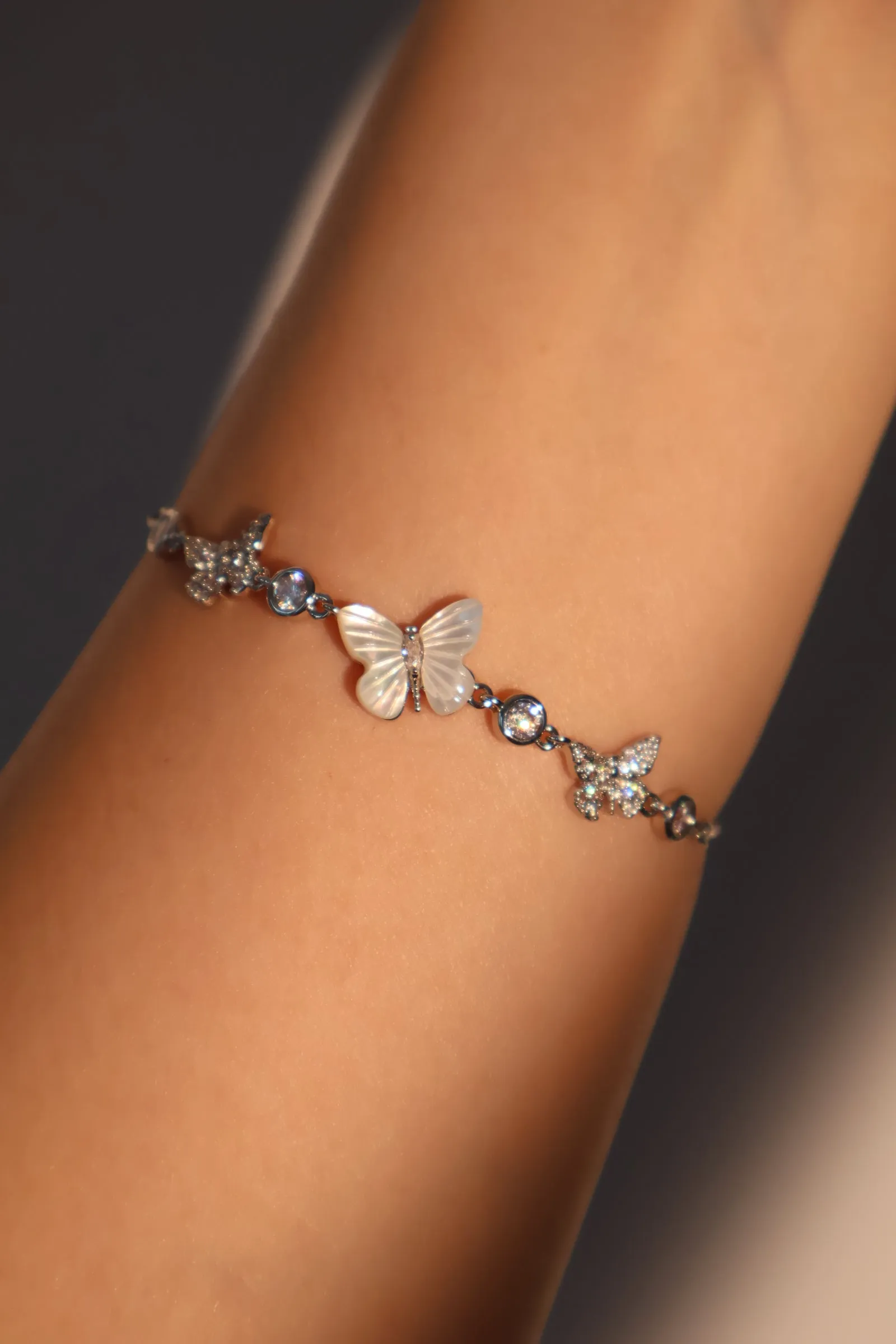 Women's Bracelet Natural Shell Silver Plated with Zirconia Diamonds sold by Hensley London