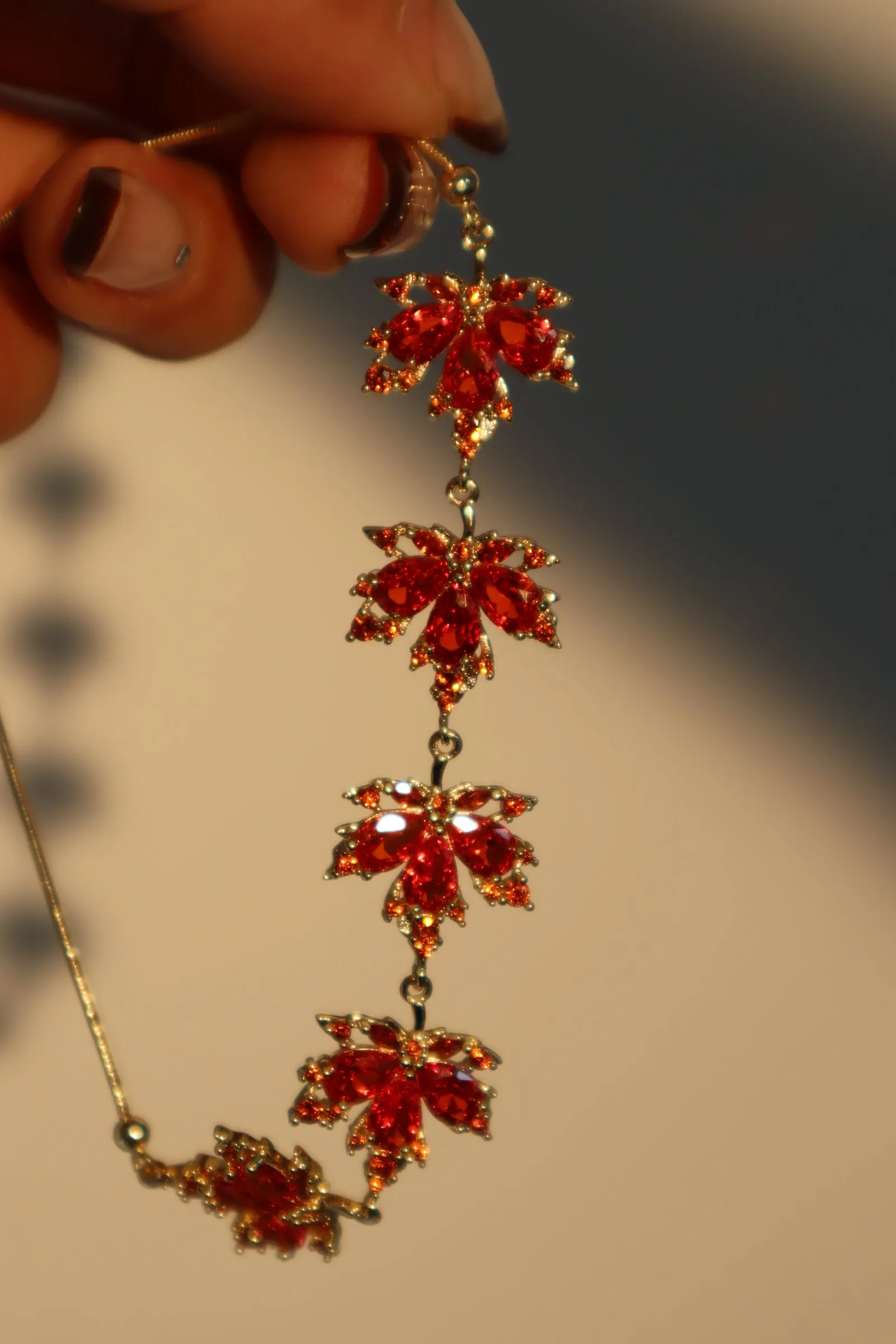 Women's Bracelet Gold Plated Red Zirconia Maple Leaves Design sold by Hensley London product image thumbnail 2