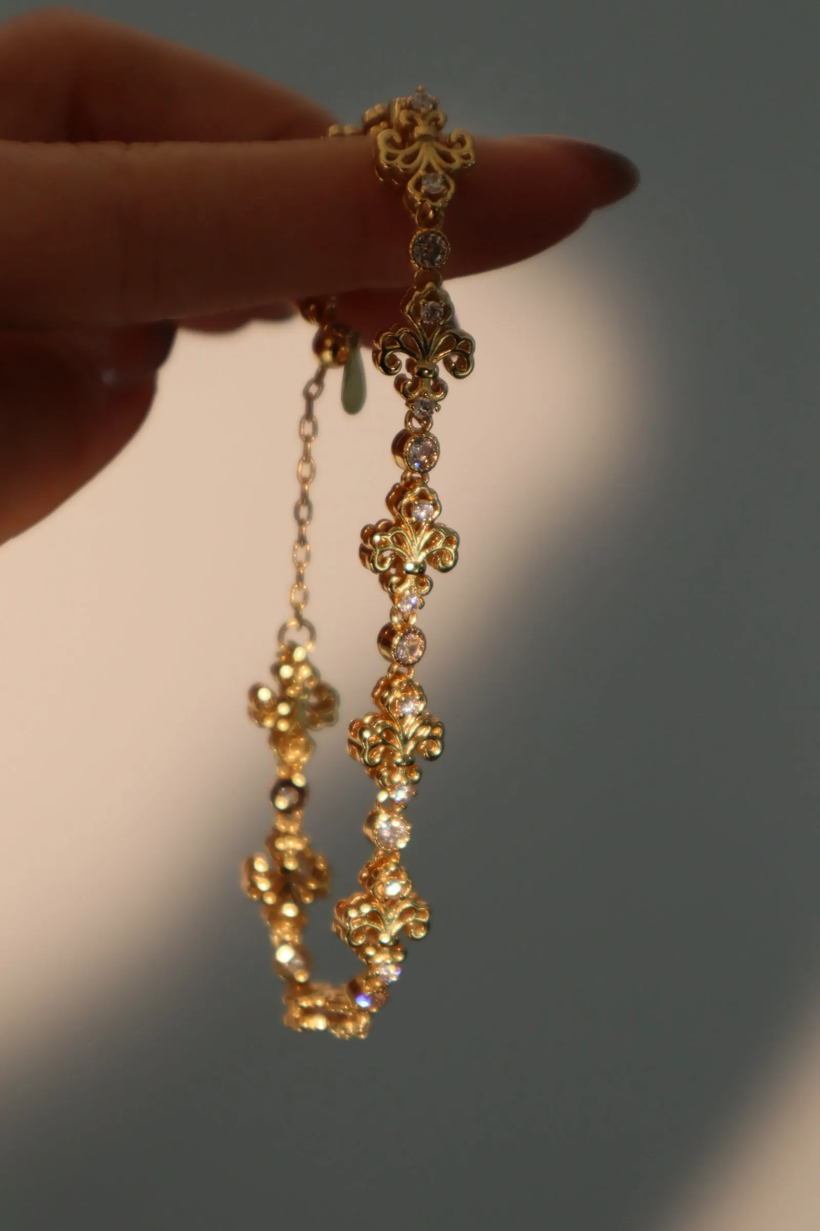 Women's Bracelet Gold Adjustable 18K Gold Plated Zirconia Diamonds 7.6 in sold by Hensley London product image thumbnail 3