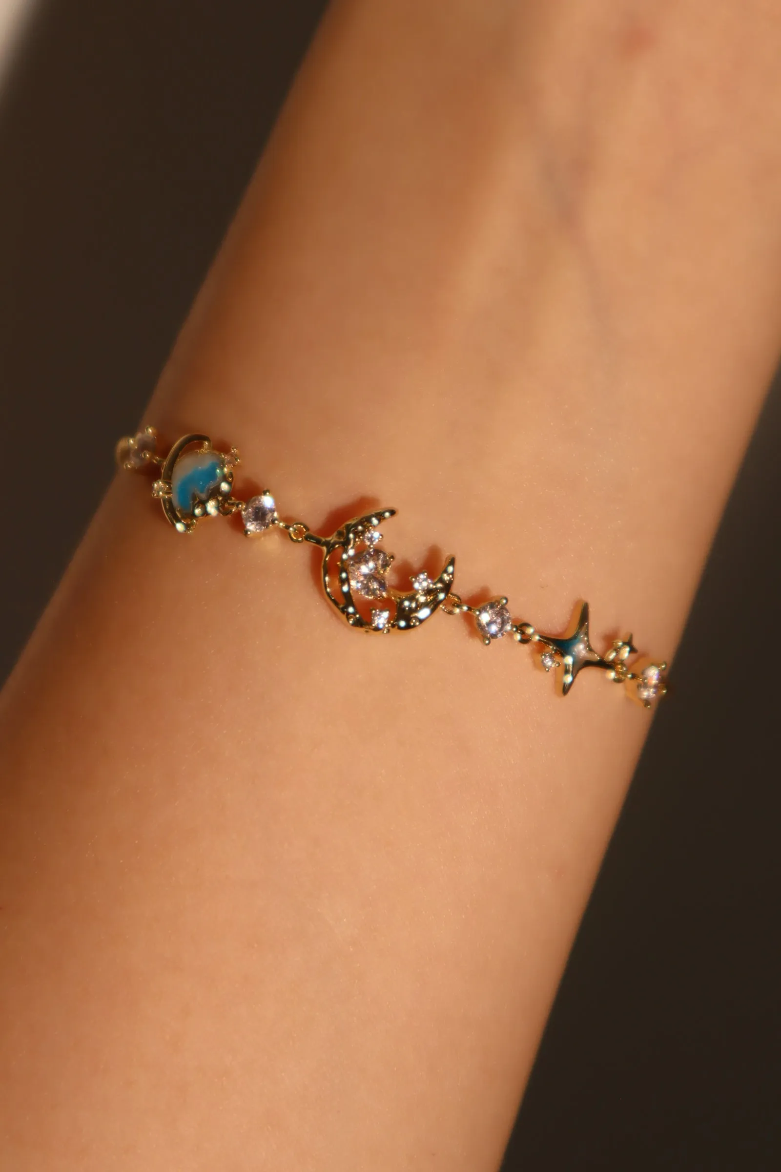 Women's Bracelet Blue 14K Gold Plated Zirconia Star Moon Design sold by Hensley London product image thumbnail 3