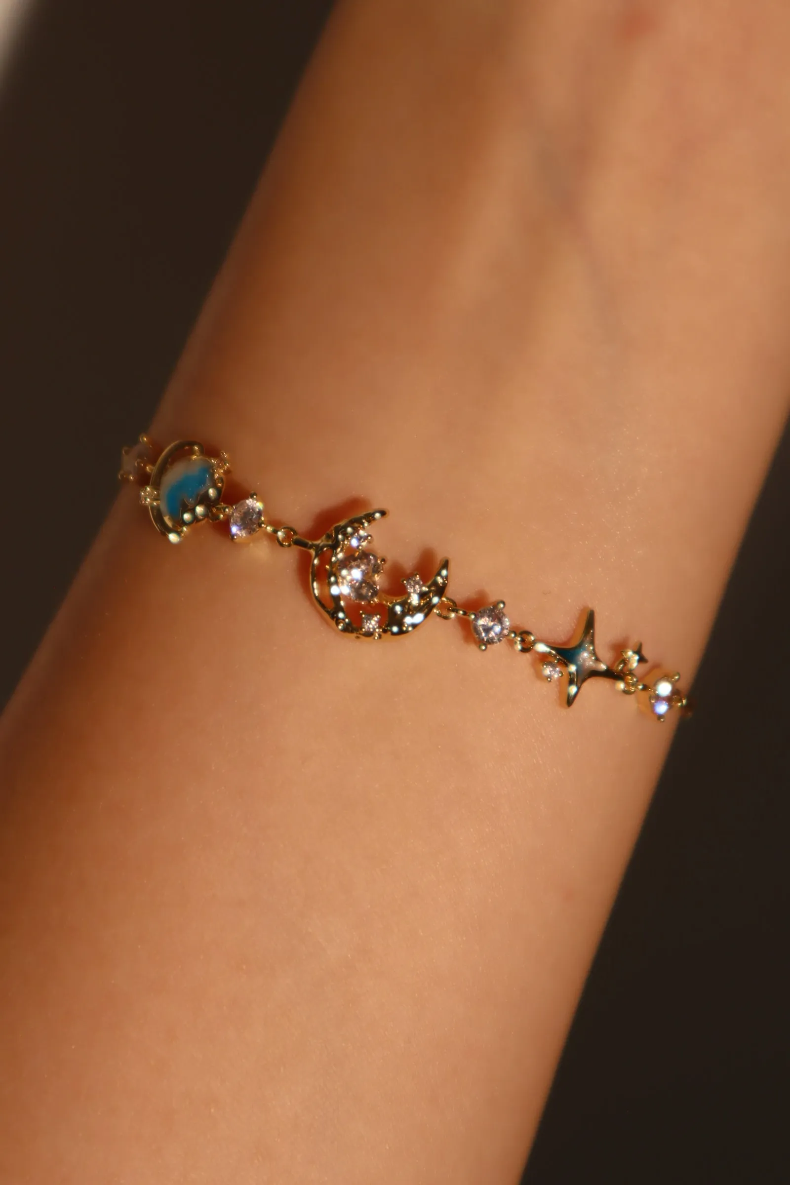 Women's Bracelet Blue 14K Gold Plated Zirconia Star Moon Design sold by Hensley London product image thumbnail 4