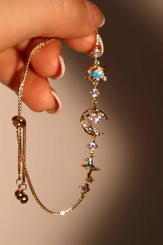 Women's Bracelet Blue 14K Gold Plated Zirconia Star Moon Design sold by Hensley London