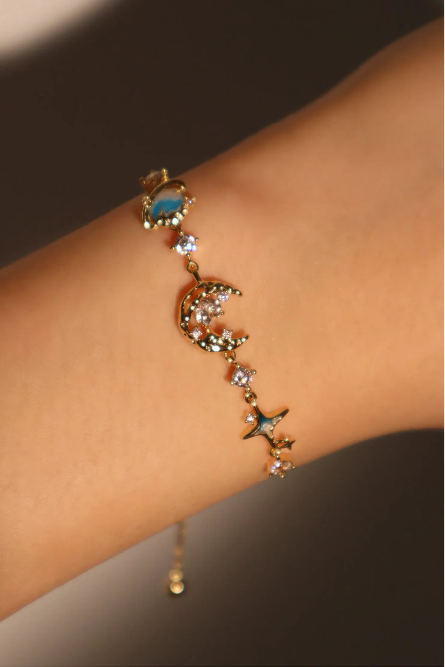 Women's Bracelet Blue 14K Gold Plated Zirconia Star Moon Design sold by Hensley London product image thumbnail 5