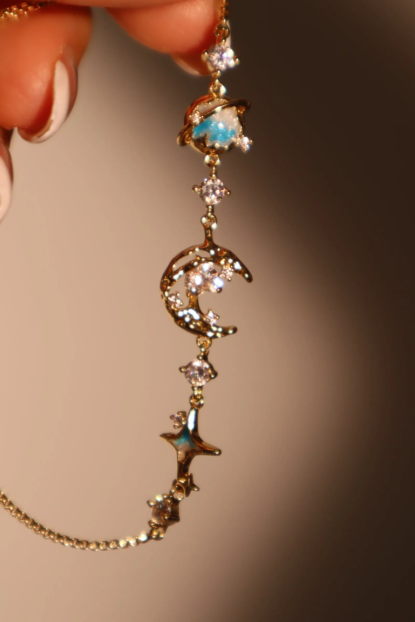 Women's Bracelet Blue 14K Gold Plated Zirconia Star Moon Design sold by Hensley London product image thumbnail 2