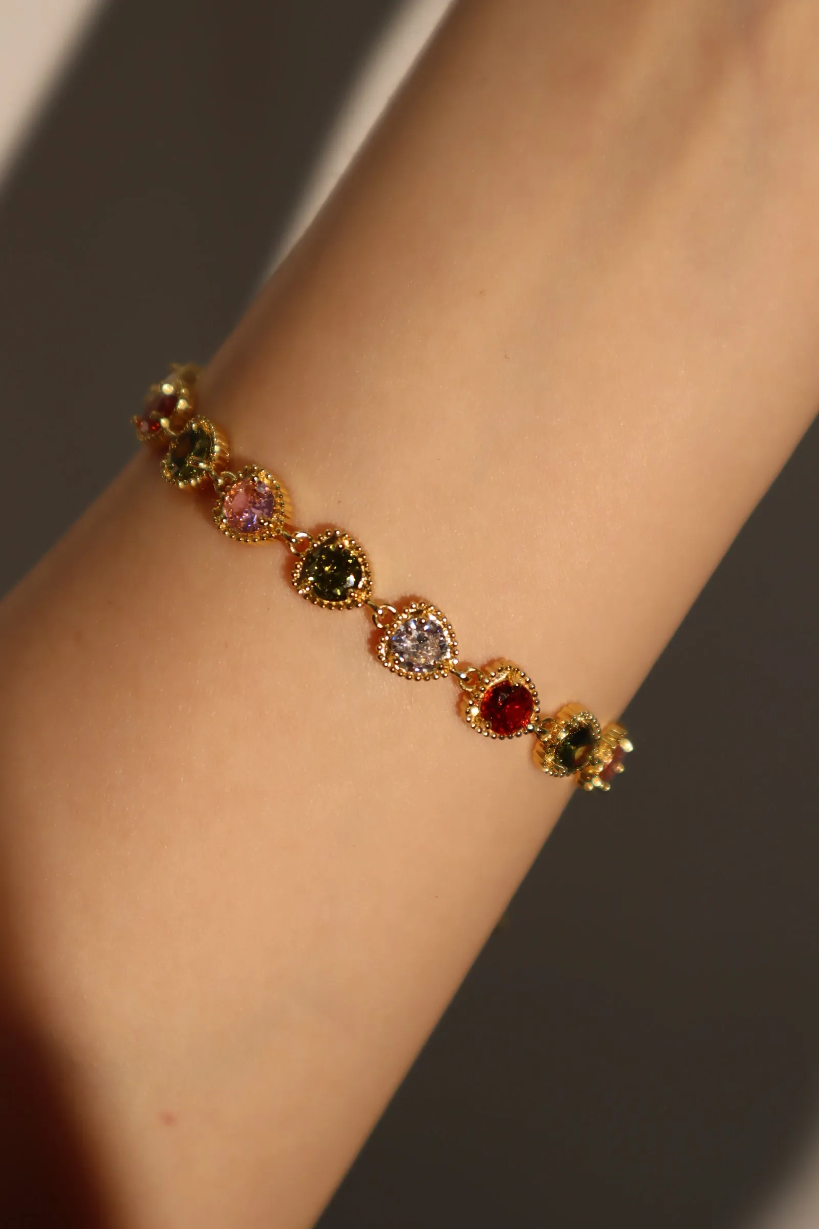 Unisex Bracelet Gold Multi Heart Zirconia Gemstones sold by Hensley London product image thumbnail 2