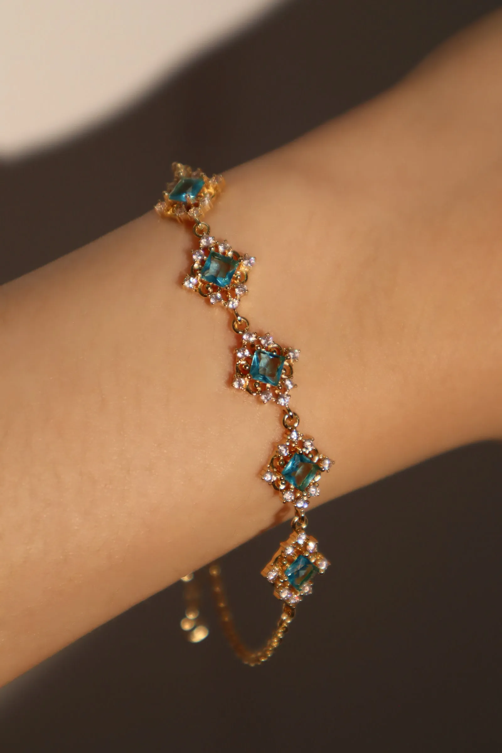 Women's Bracelet Blue Gem 14K Gold Plated Lace Design sold by Hensley London product image thumbnail 2