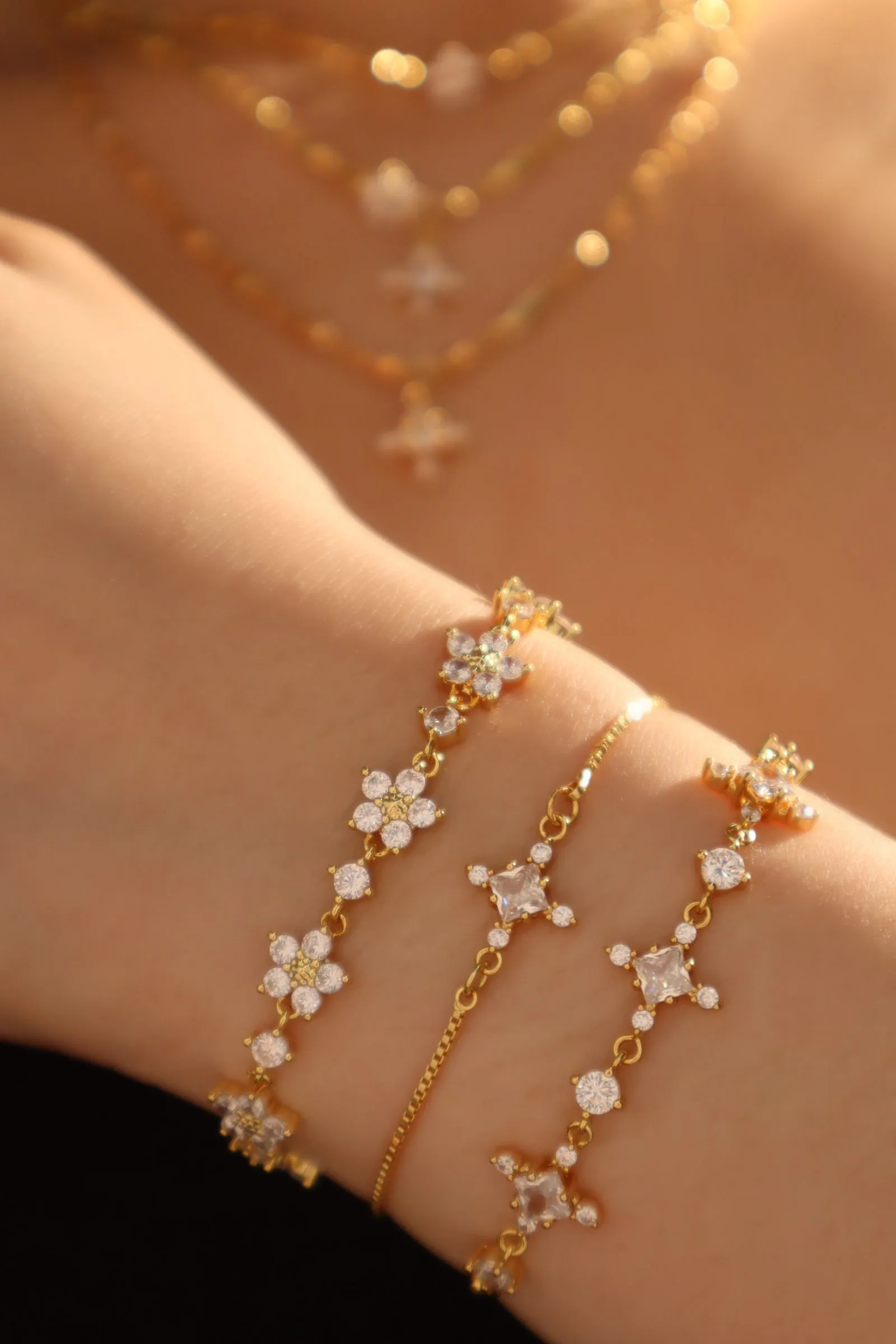 Women's Bracelet Gold Plated Zirconia Diamond Adjustable 10 in sold by Hensley London product image thumbnail 4