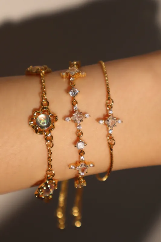 Women's Bracelet Set Gold Plated Diamond Opal Adjustable 18K sold by Hensley London