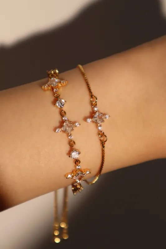 Women's Bracelet Set Gold Plated Zirconia Diamond Cross Adjustable sold by Hensley London