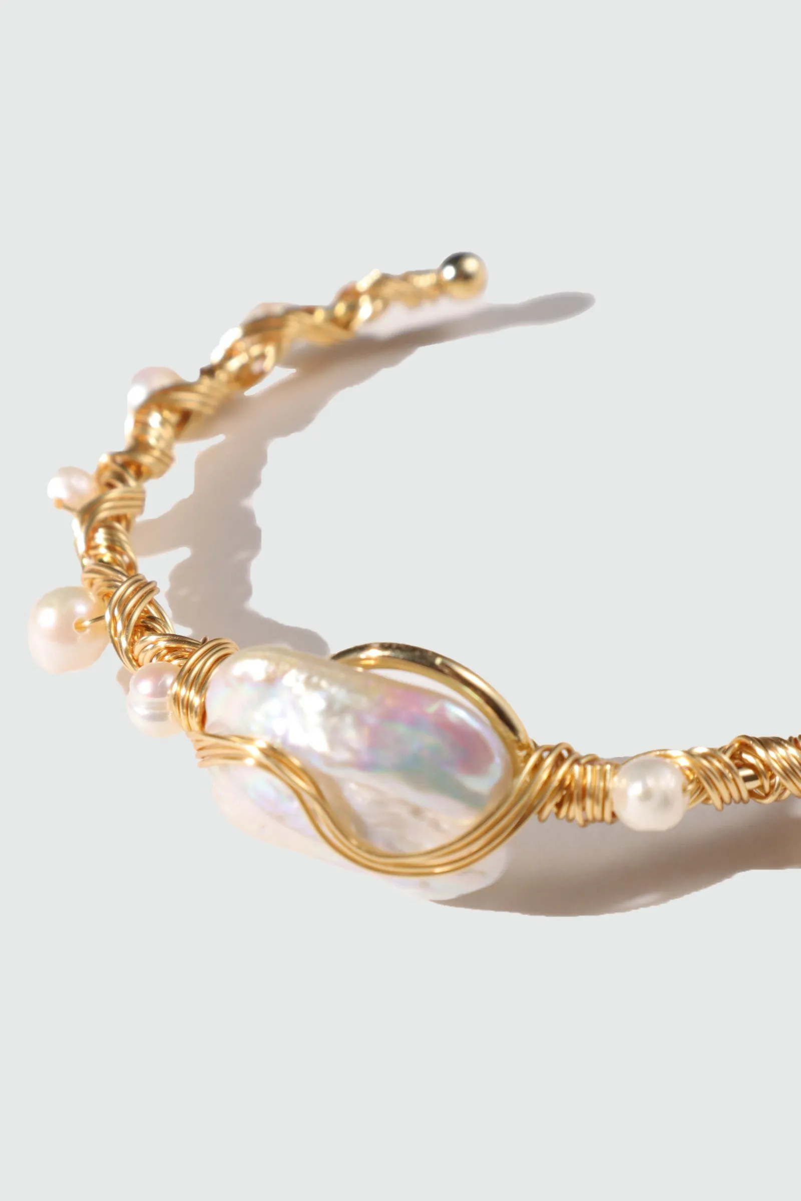 Women's Bracelet Gold Freshwater Pearls Stretchable sold by Hensley London product image thumbnail 3