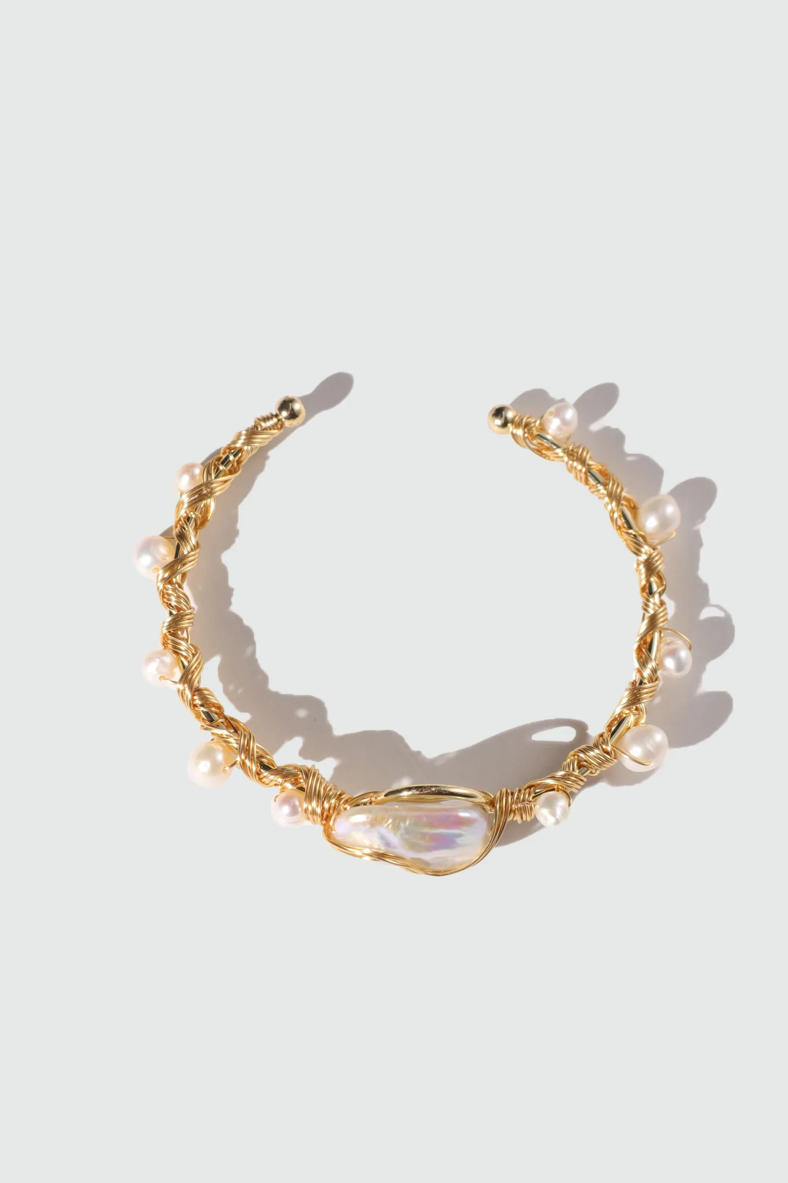 Women's Bracelet Gold Freshwater Pearls Stretchable sold by Hensley London product image thumbnail 4