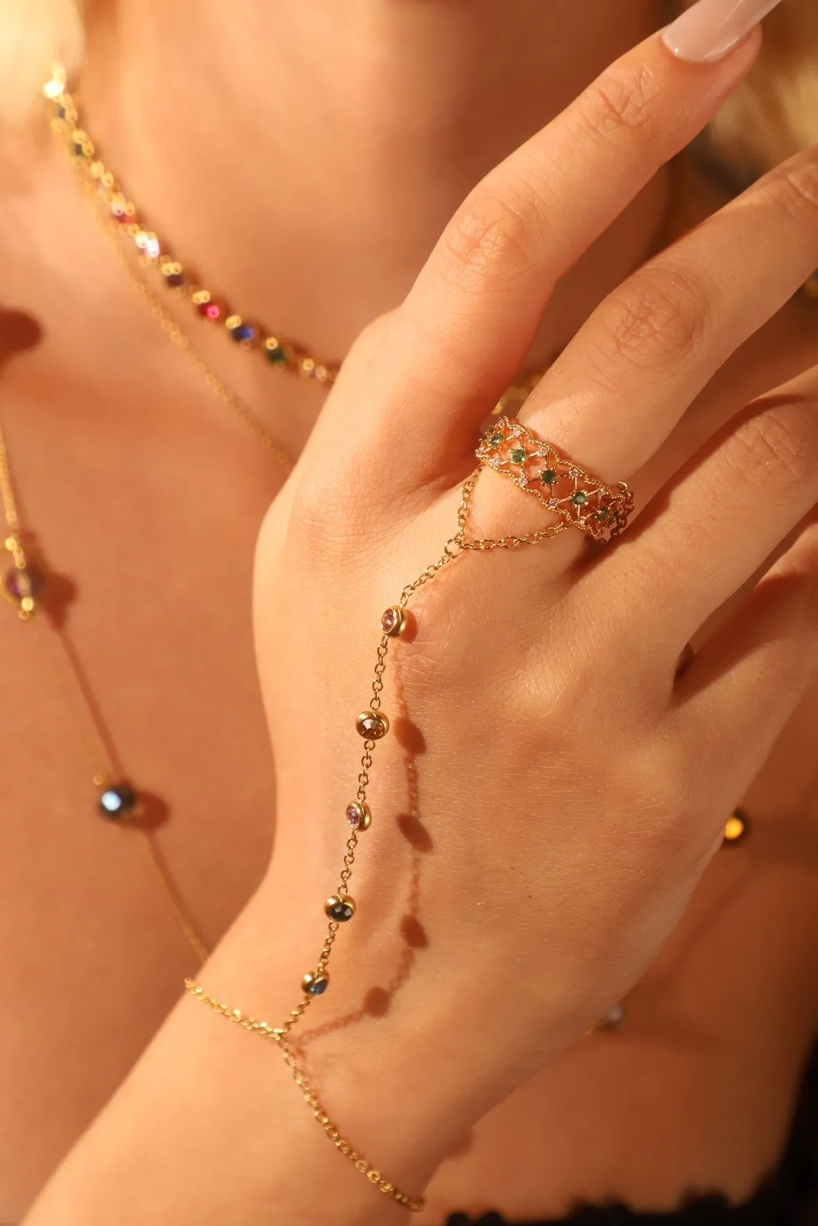 Unisex Hand Chain Bracelet Gold Stainless Steel Color Gem sold by Hensley London product image thumbnail 3