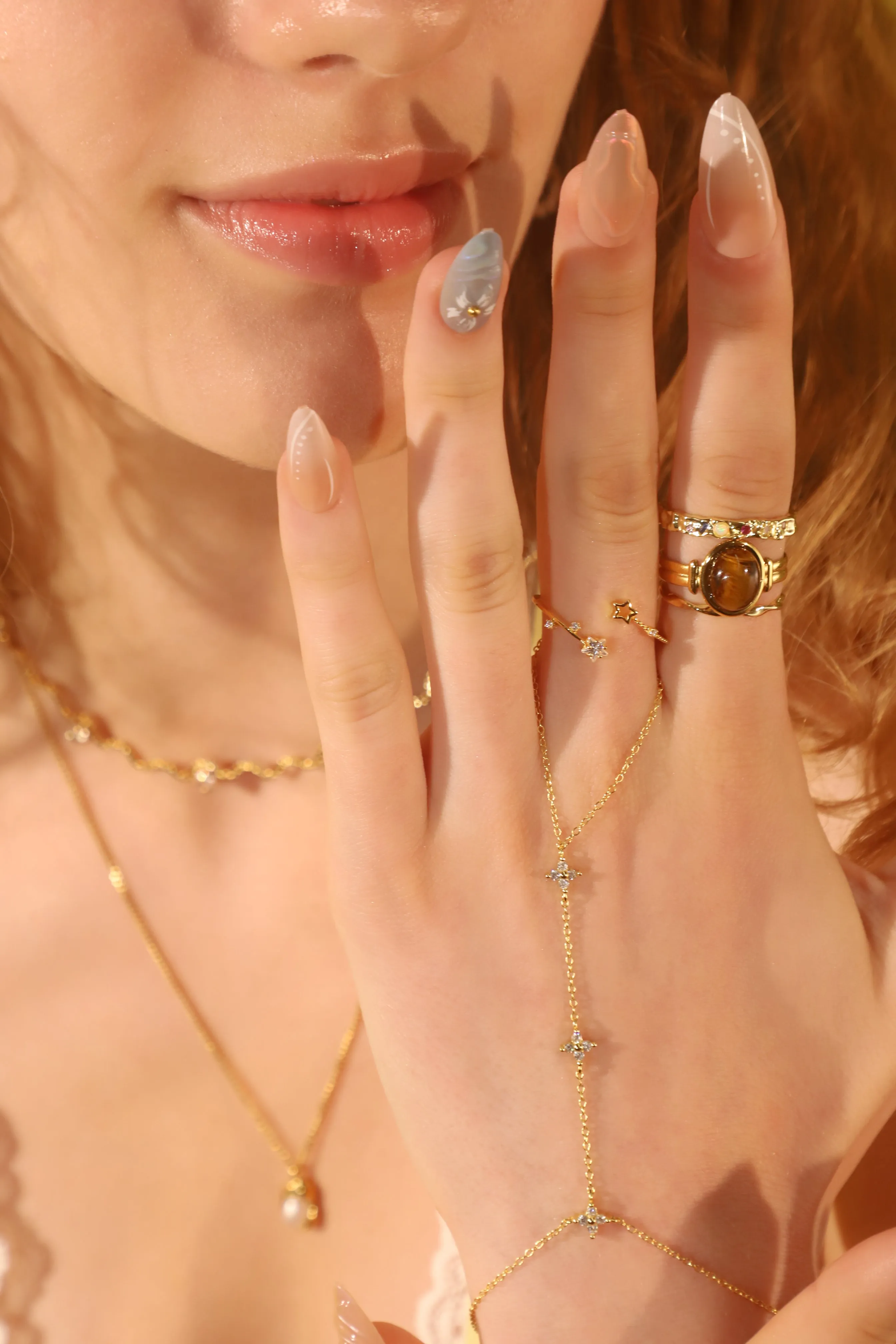 Women's Hand Chain Bracelet Gold Vermeil Zirconia Diamonds sold by Hensley London