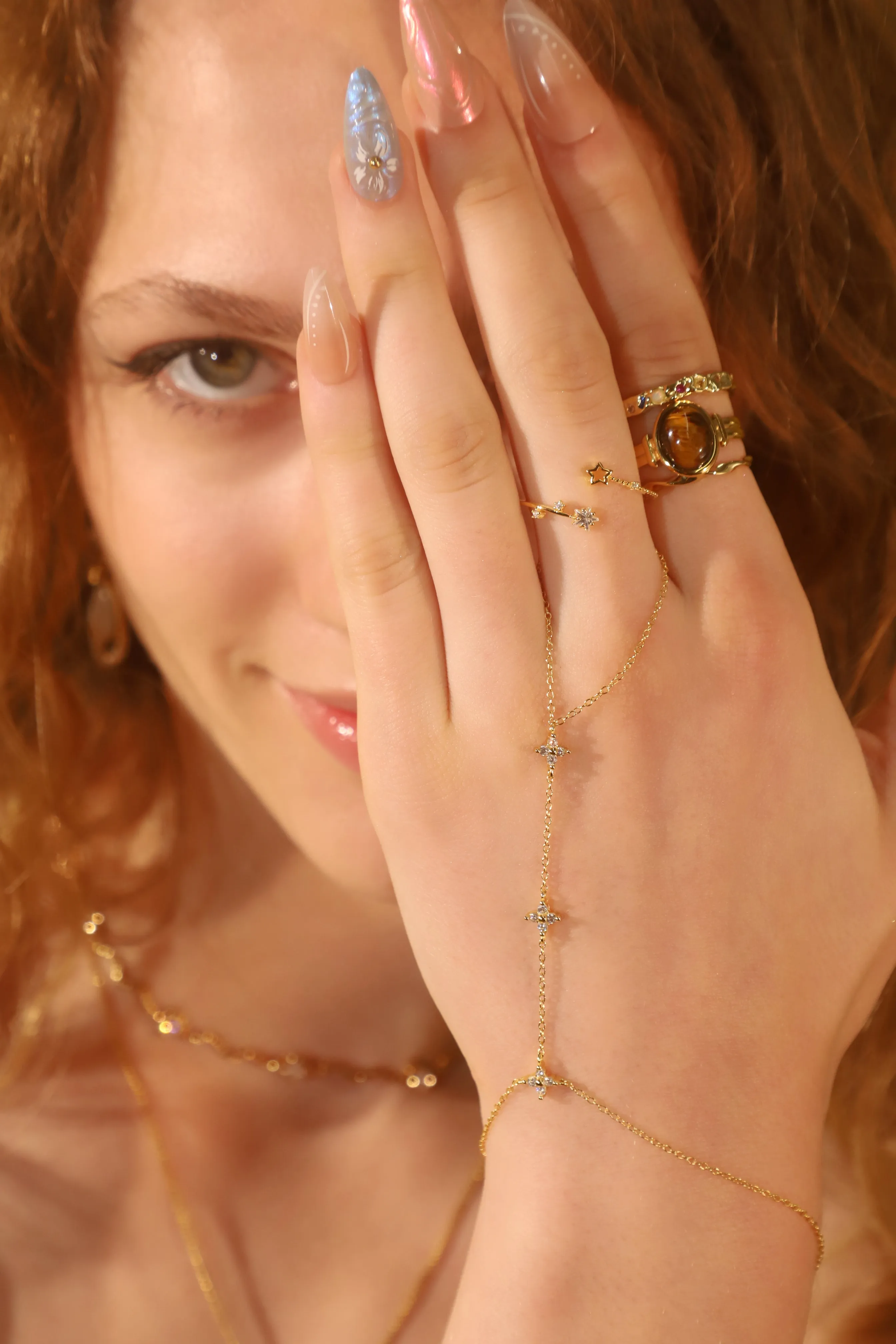 Women's Hand Chain Bracelet Gold Vermeil Zirconia Diamonds sold by Hensley London product image thumbnail 2