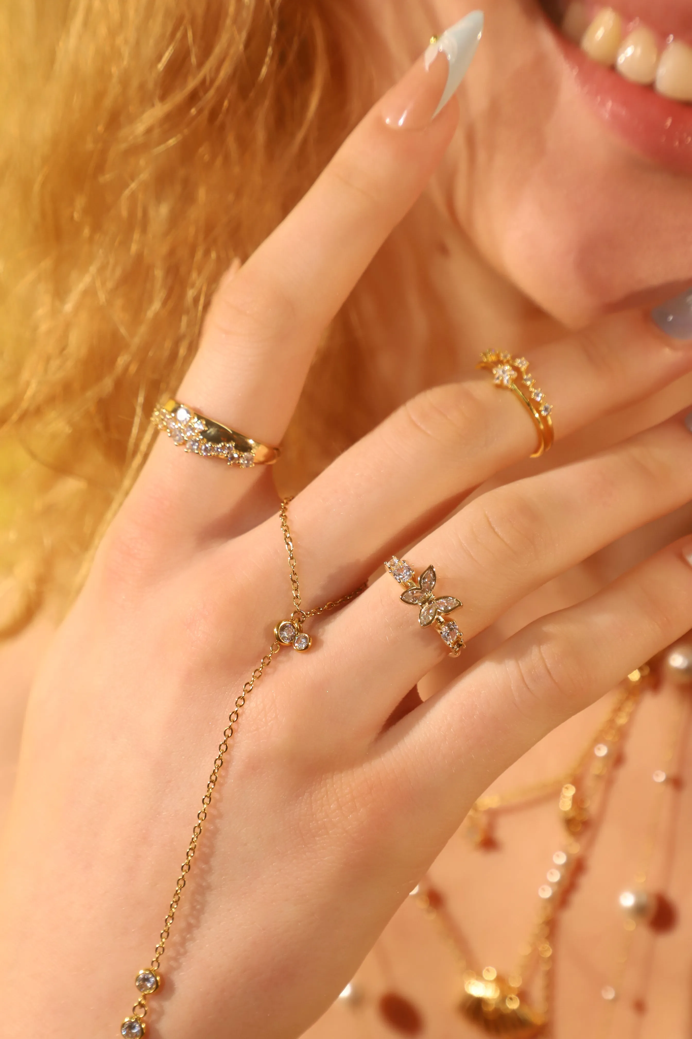 Women's Hand Chain Bracelet Gold Stainless Steel Zirconia sold by Hensley London product image thumbnail 2