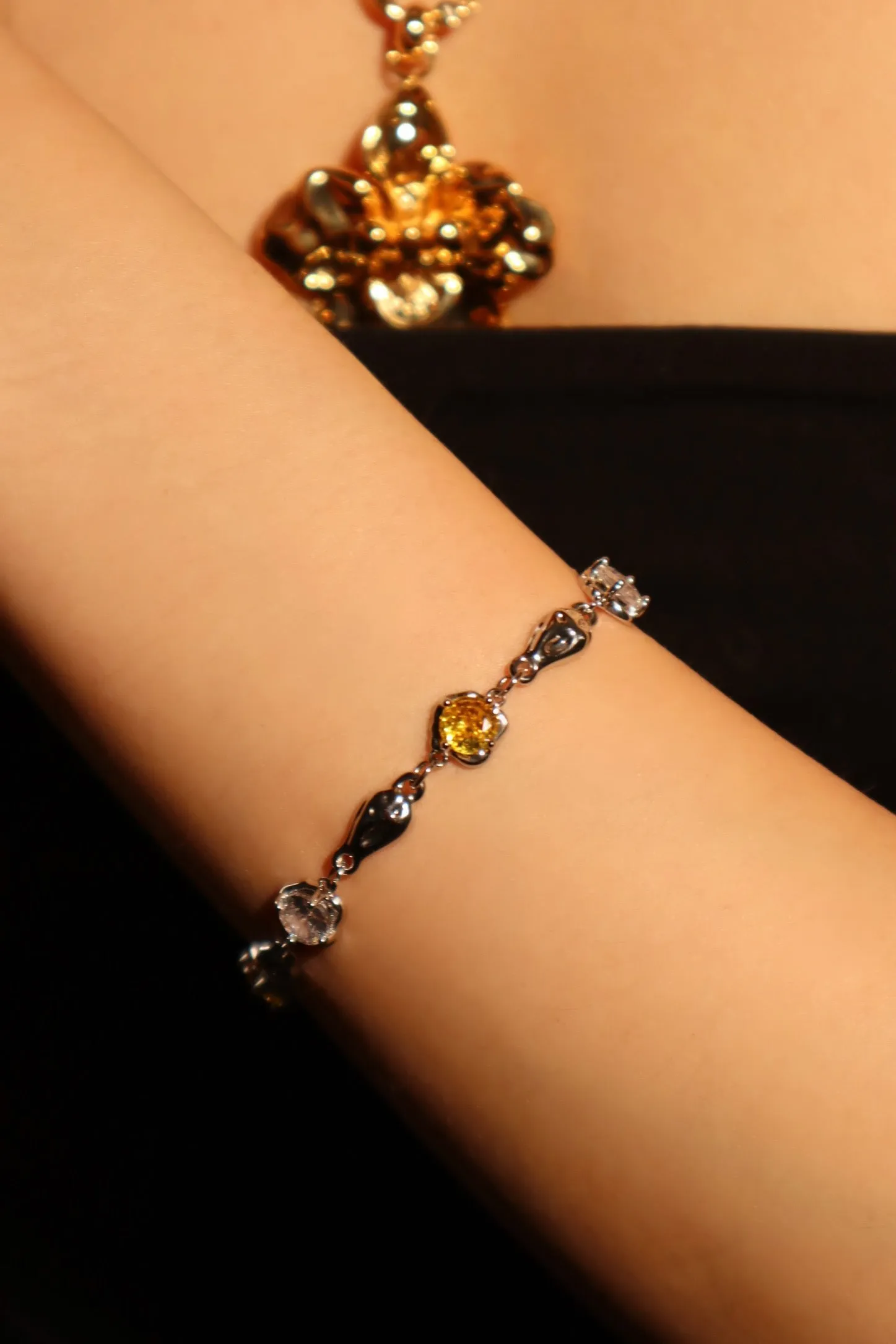 Women's Bracelet Platinum Plated Citrine Zirconia Diamonds sold by Hensley London product image thumbnail 2