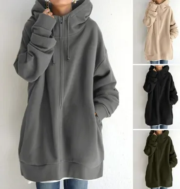 Women's Zip-Up Hoodie Gray Cotton sold by Hensley London product image thumbnail 4