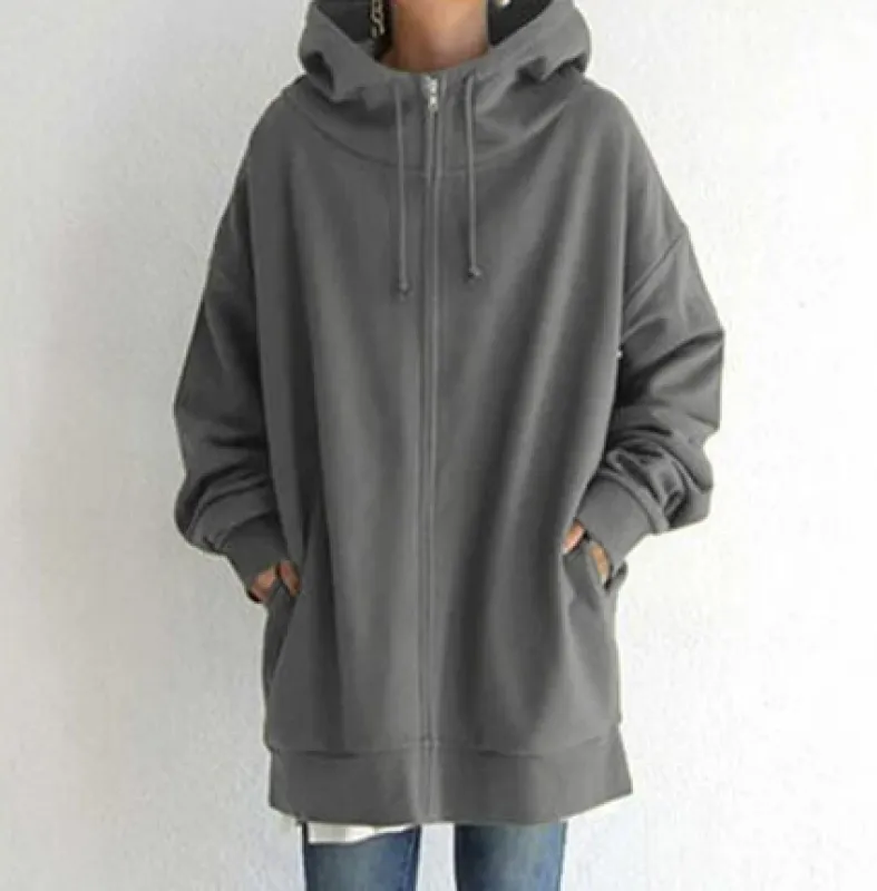 Women's Zip-Up Hoodie Gray Cotton sold by Hensley London