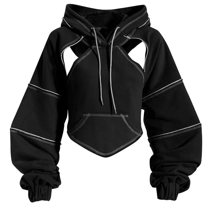 Women's Cropped Hoodie Black Cotton Polyester sold by Hensley London