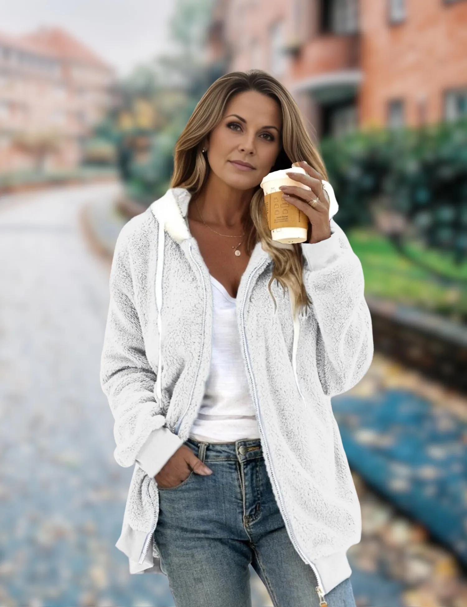 Women's Hooded Jacket Grey Fleece sold by Hensley London product image thumbnail 4