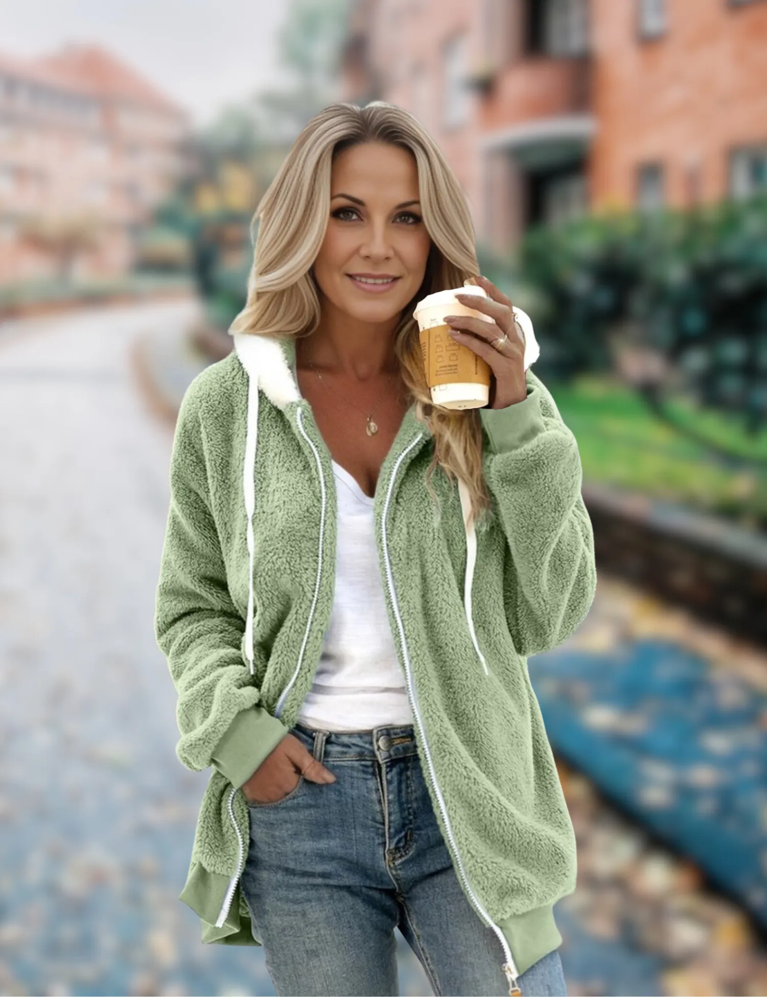 Women's Hooded Jacket Grey Fleece sold by Hensley London