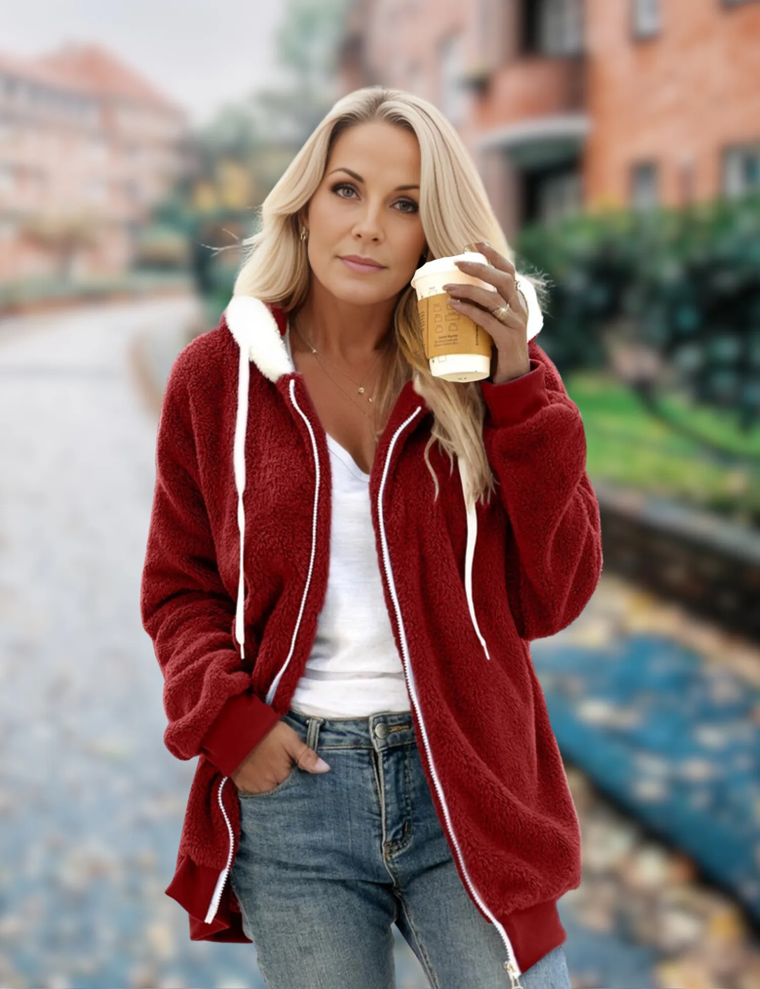 Women's Hooded Jacket Grey Fleece sold by Hensley London product image thumbnail 5