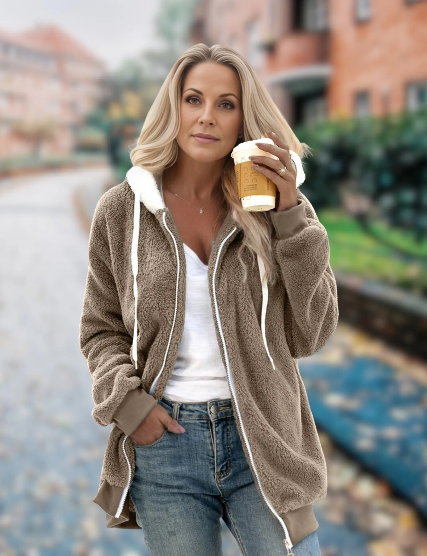 Women's Hooded Jacket Grey Fleece sold by Hensley London product image thumbnail 2