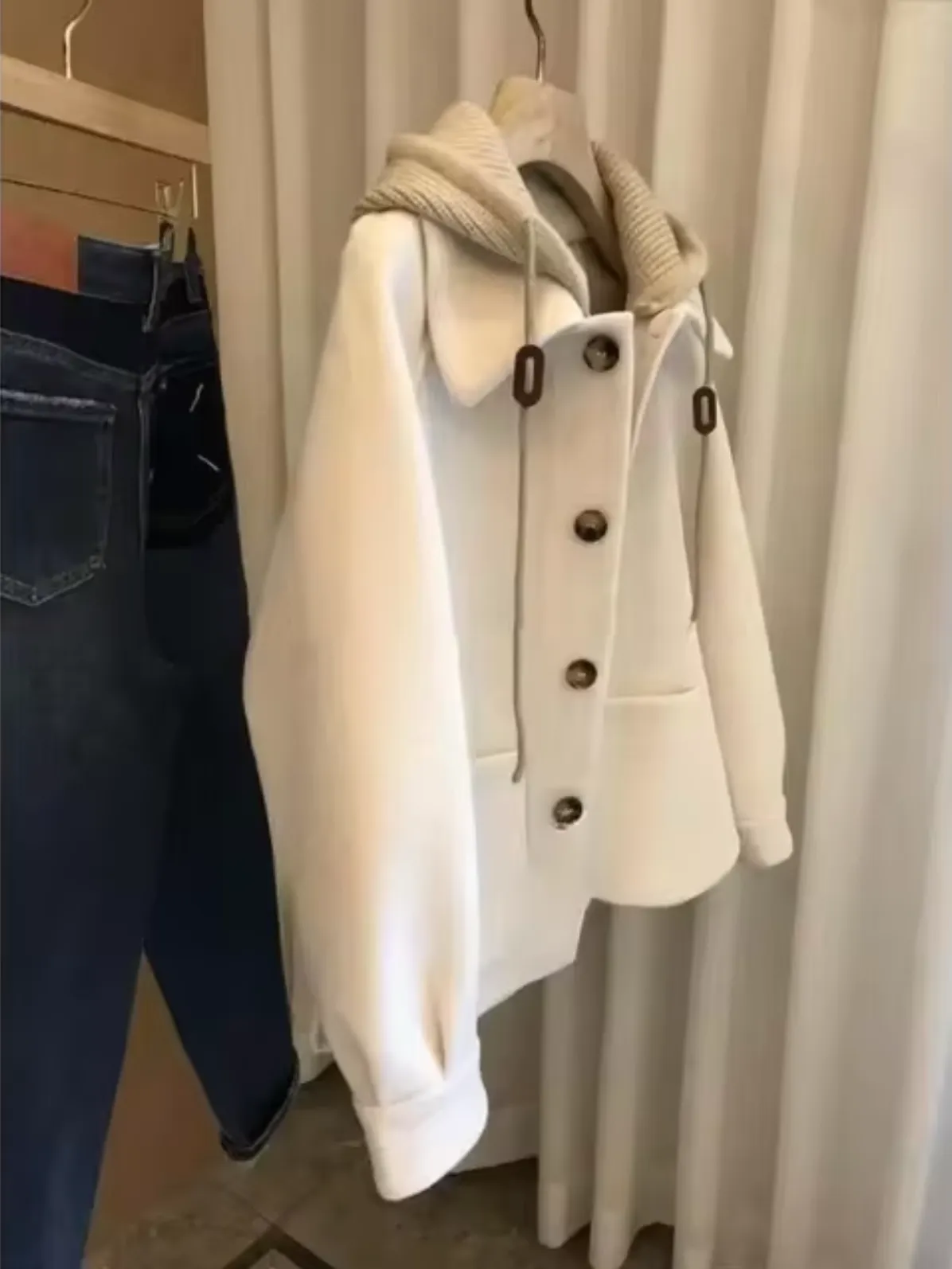 Women's Thick Hooded Jacket Grey Wool sold by Hensley London product image thumbnail 5