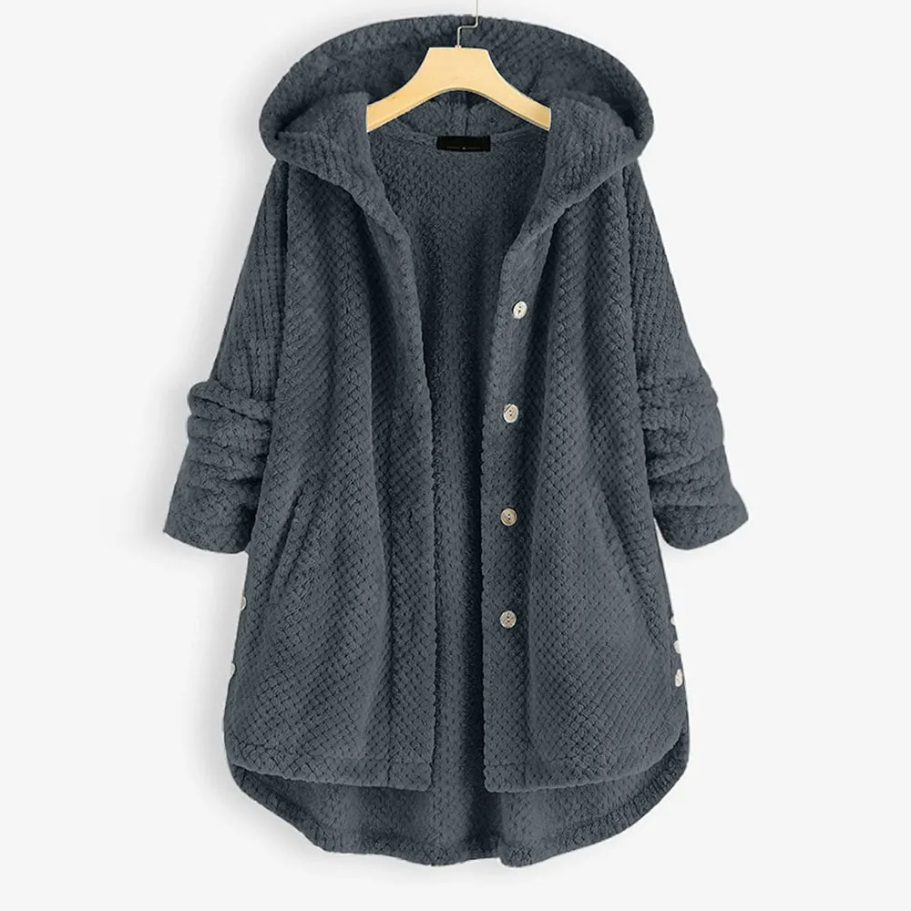 Women's Reversible Fleece Jacket Gray Hooded Mid-Length sold by Hensley London product image thumbnail 2