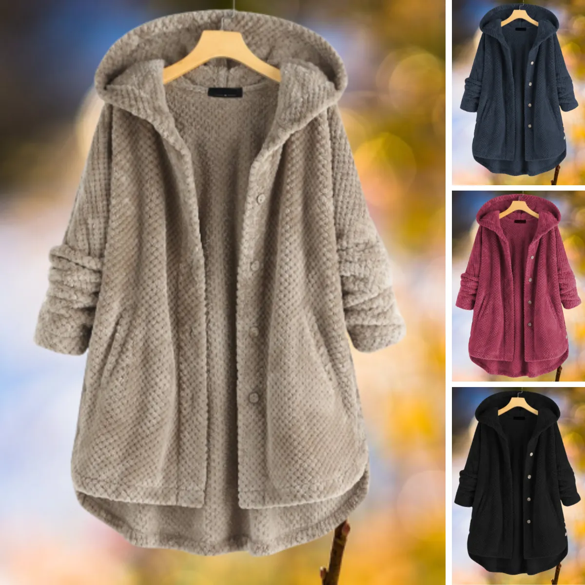 Women's Hooded Fleece Jacket Grey Reversible sold by Hensley London product image thumbnail 2