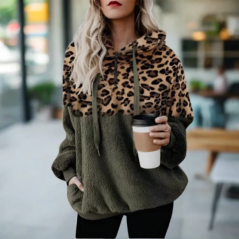 Women's Hoodie Leopard Print Plush Casual Sweatshirt sold by Hensley London