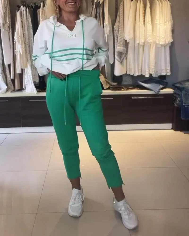 Women's Hooded Jacket Set Blue Striped Trousers Cotton sold by Hensley London product image thumbnail 4